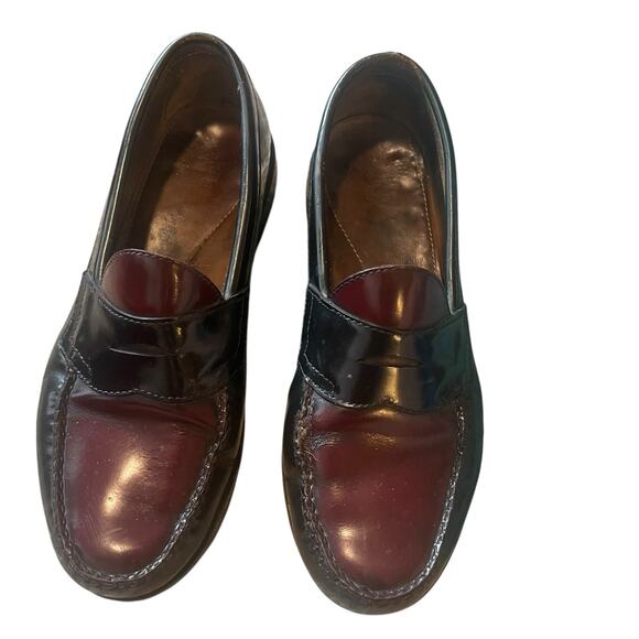 GH Bass & Co Weejuns Mens 9.5D Logan Flat Strap Loafers Wine Leather Slip-ons - Picture 6 of 10